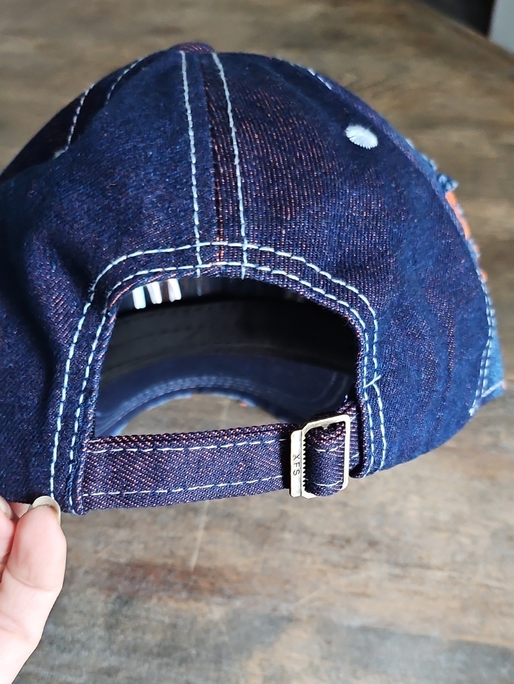 NWT Denim Distressed Baseball Cap With Lime Green Accents - Picture 2 of 4